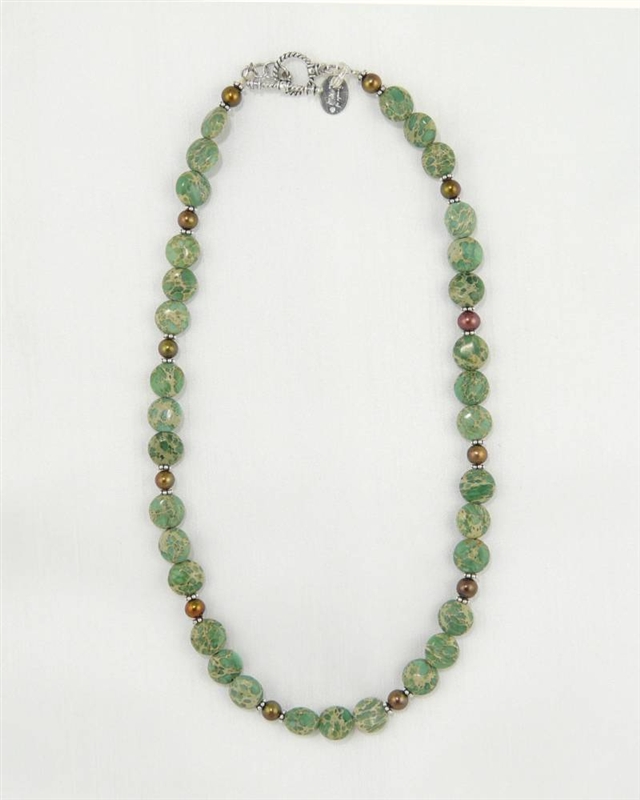 Green Aqua Terra Jasper and Matte Crystal Necklace